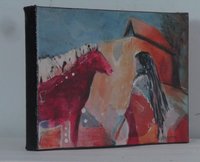 Red Horse Pueblo original mixed media southwestern painting