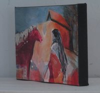 Red Horse Pueblo original mixed media southwestern painting