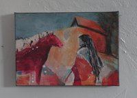 Red Horse Pueblo original mixed media southwestern painting