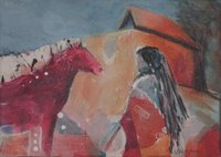 Red Horse Pueblo original mixed media southwestern painting