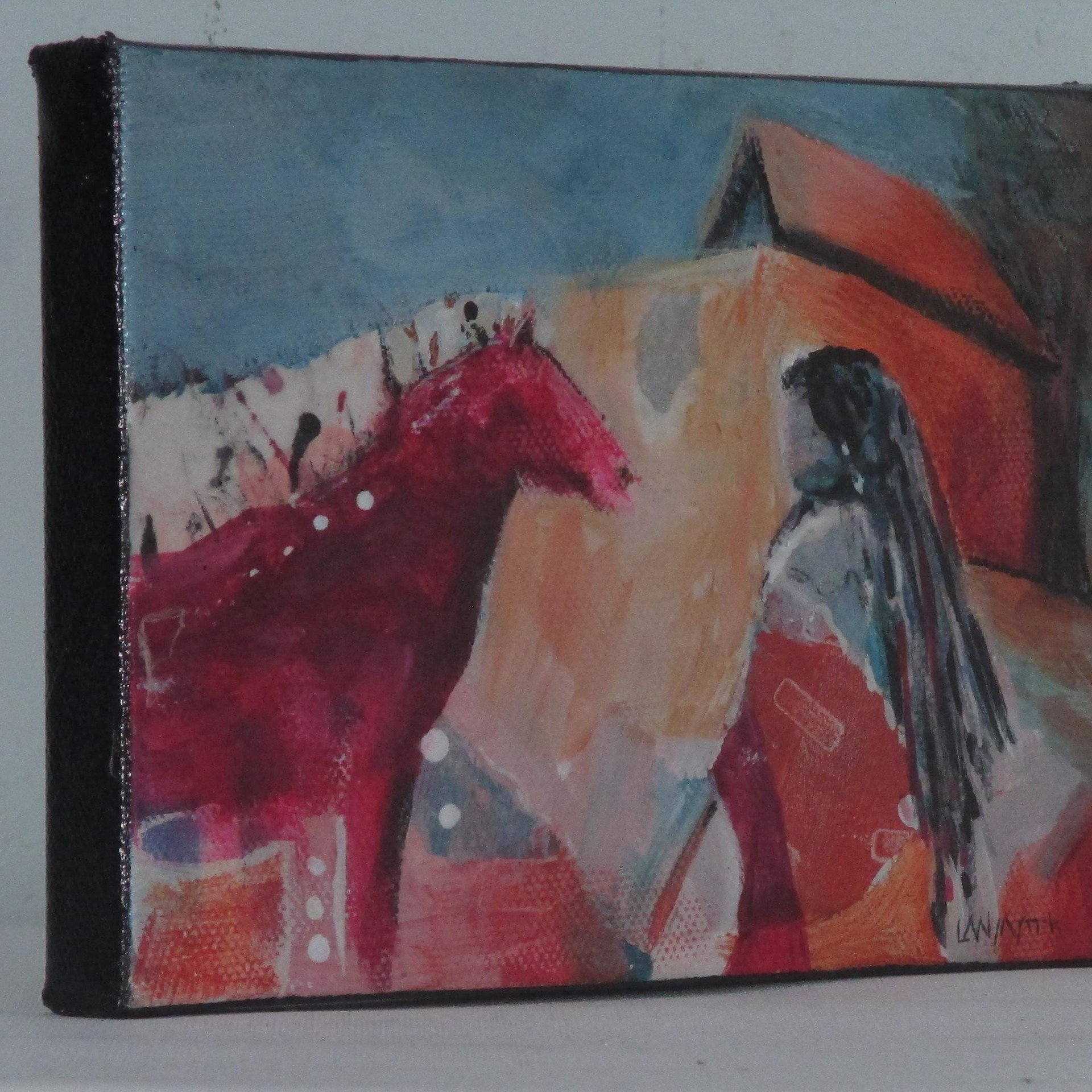 Red Horse Pueblo original mixed media southwestern painting