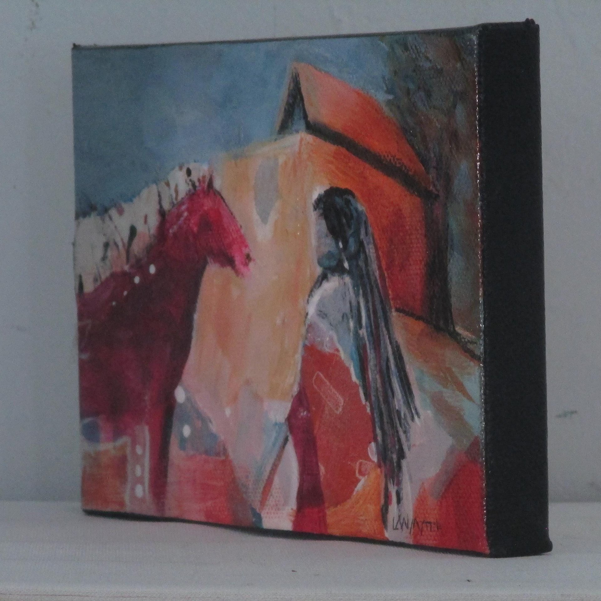 Red Horse Pueblo original mixed media southwestern painting