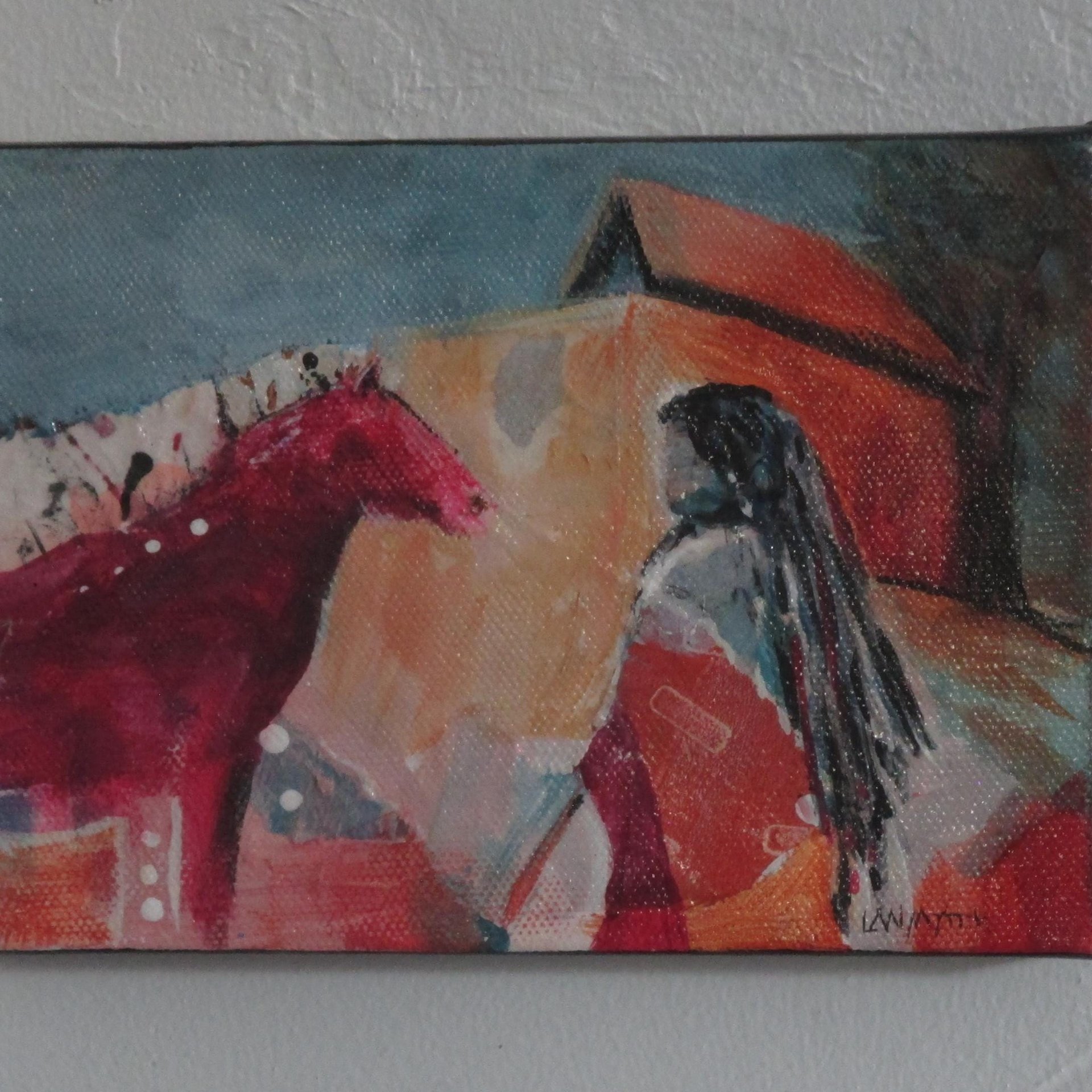 Red Horse Pueblo original mixed media southwestern painting