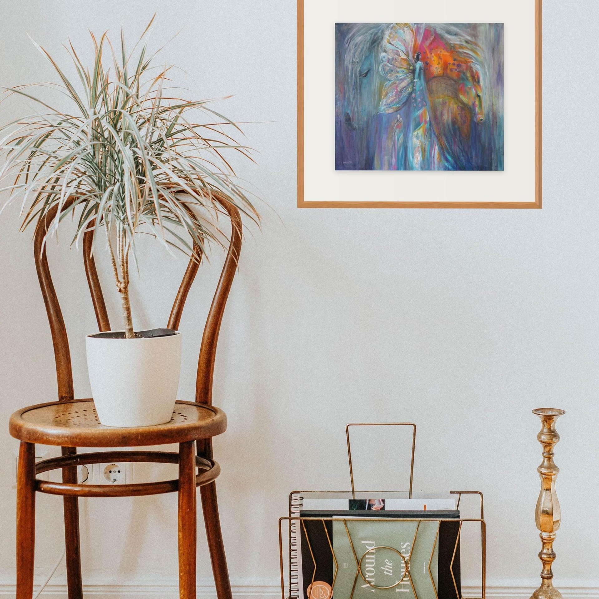 Butterfly Shaman horse art boho colorful wall art print