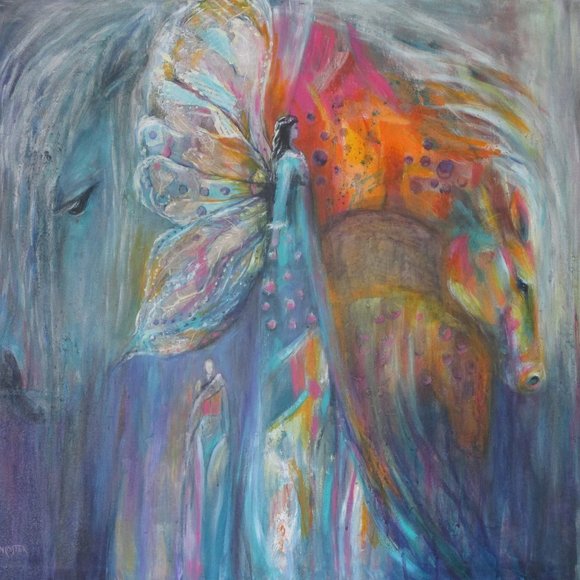 Butterfly Shaman horse art boho colorful wall art print